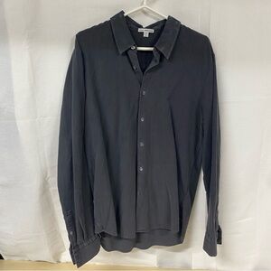 James Perse Standard Dark Gray Button Up Shirt Size 2 Cotton Long Sleeve
